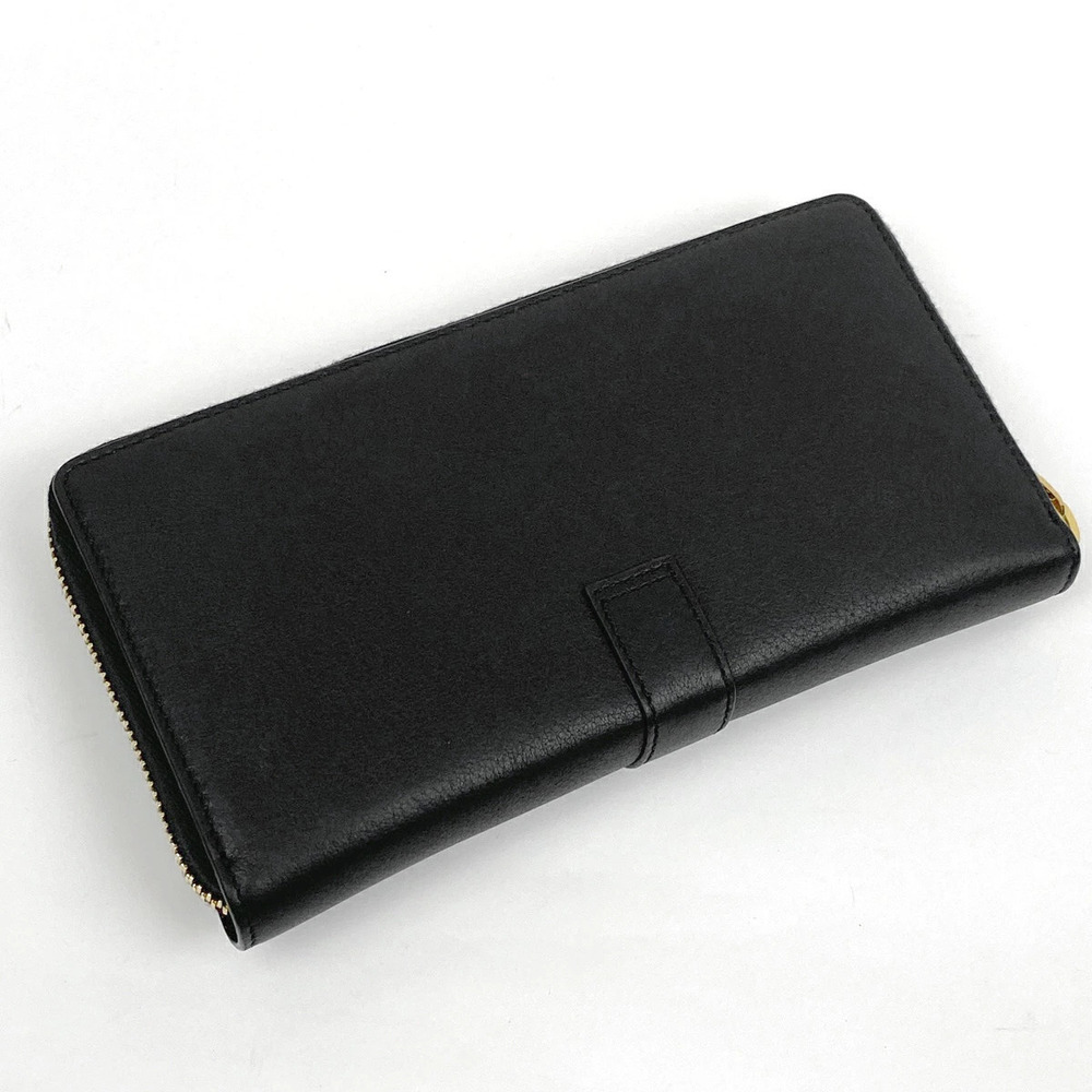 Saint Laurent long leather round wallet YSL black zipper Black